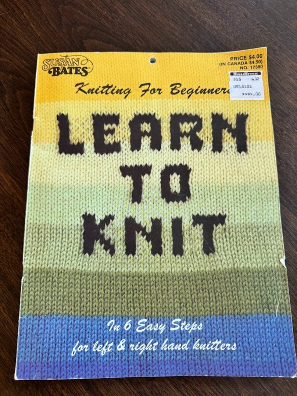 Vintage 1982 Susan Bates Knitting for Beginners Learn to Knit In 6 Easy Steps